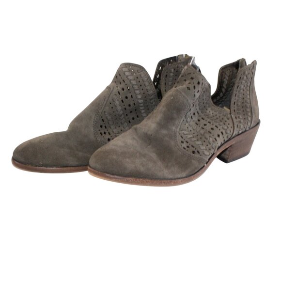 Vince Camuto Womens Sz 7M Prasata Boho Dark Gray Ankle Booties Perforated Suede - Picture 3 of 11